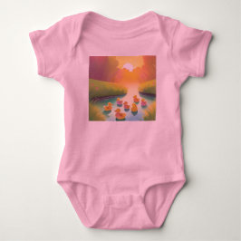 Enten mit Baby genießen einen Teich Baby Strampler