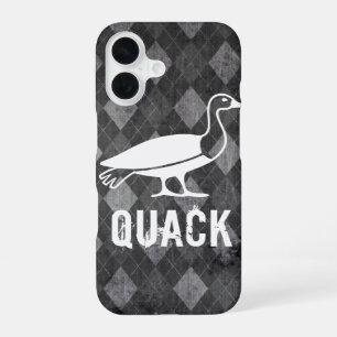 Enten-Piktogramm auf schwarzem Argyle-Grunge iPhone 16 Hülle