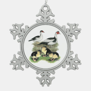 Enten Schwarz Gefleckte Warzenente Familie Schneeflocken Zinn-Ornament