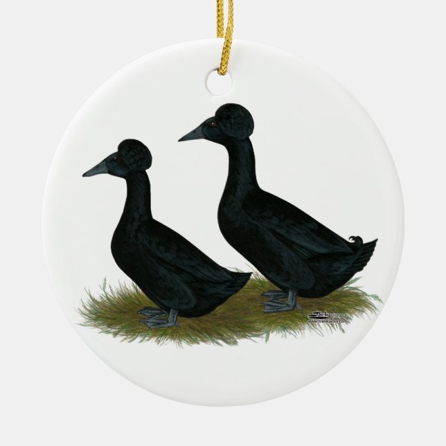 Enten:  Schwarzes mit Haube Keramik Ornament (Vorne)