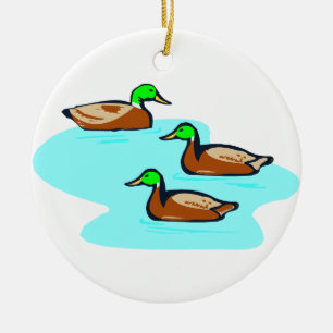 ENTEN-TRIO AUF TEICH-RUNDER VERZIERUNG KERAMIKORNAMENT