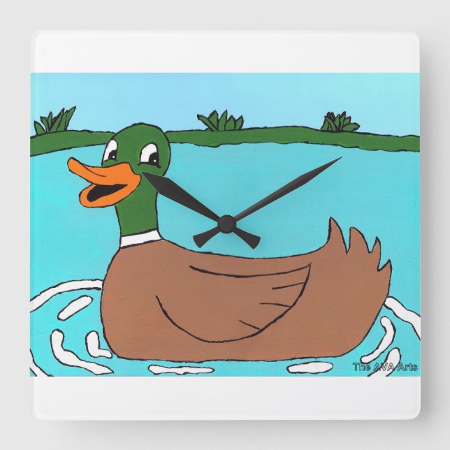 Enten-Uhr, Quaken, Badezimmer-Dekor Quadratische Wanduhr (Vorderseite)