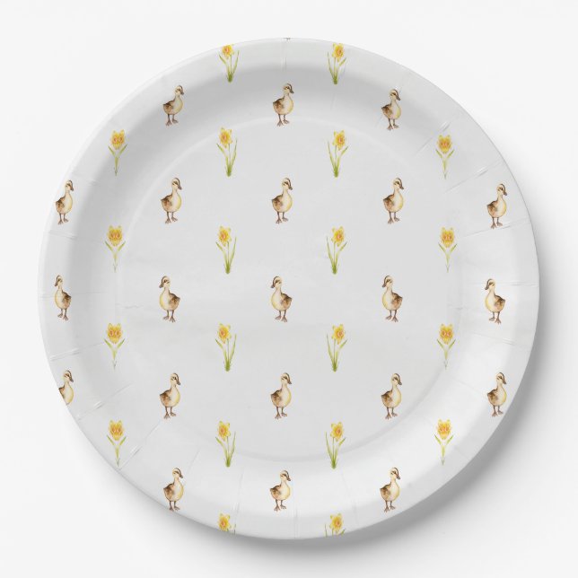 Enten und Affodien quacken in den Frühling Pappteller (Vorderseite)