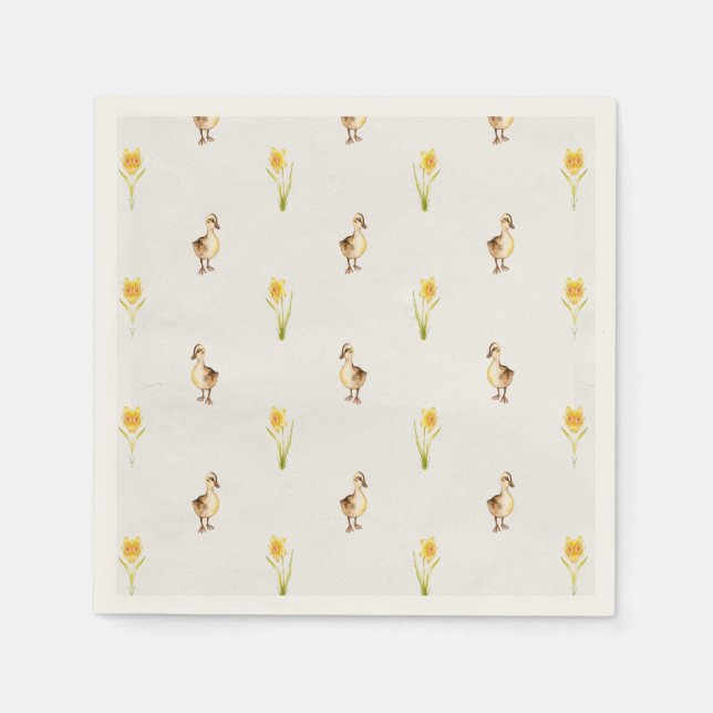 Enten und Affodien quacken in den Frühling Serviette (Vorderseite)