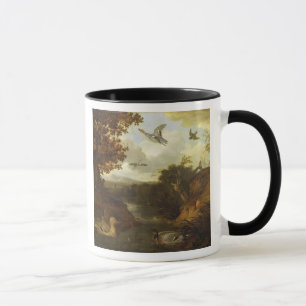 Enten und andere Vögel über einen Strom auf eine Tasse