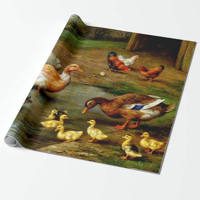 Enten und Enten von Hühnern im landwirtschaftliche Geschenkpapier (Ungerollt)