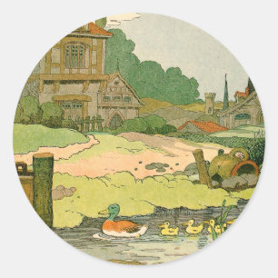 Enten und Entenlings Schwimmen auf den Aufklebern  Runder Aufkleber