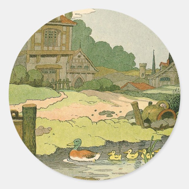 Enten und Entenlings Schwimmen auf den Aufklebern  Runder Aufkleber (Vorderseite)