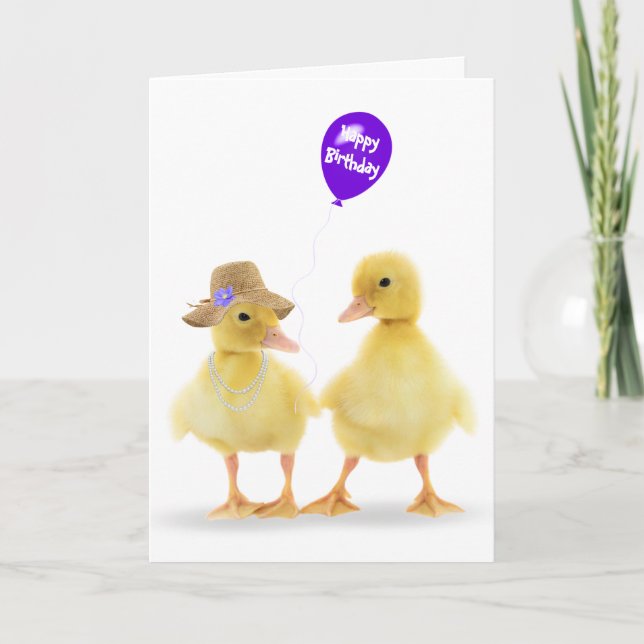 Enten und Lila Ballon Geburtstag Karte (Vorderseite)