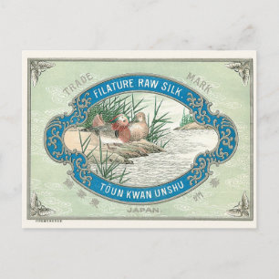 Enten Vintages japanisches Seidenlabel Postkarte