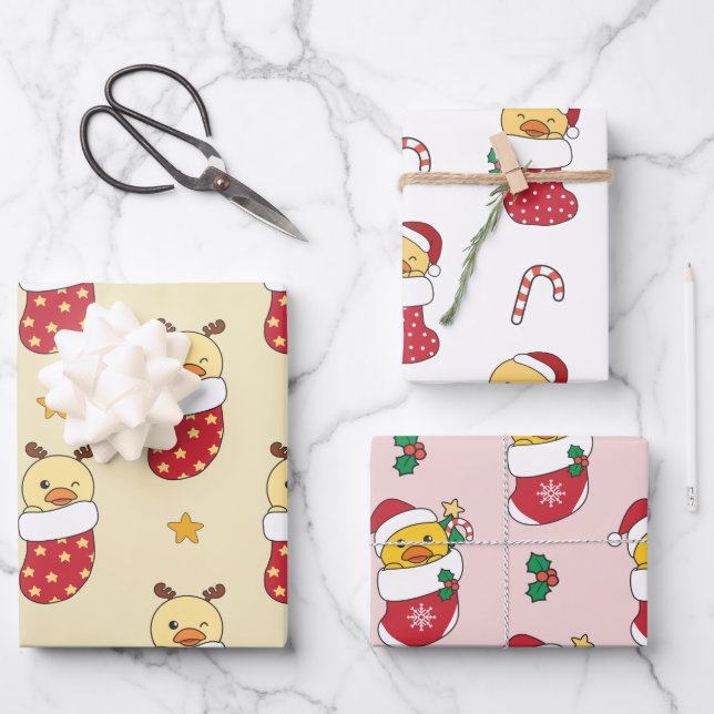 Enten Weihnachts-Wintertiere Holiday Encks Geschenkpapier Set (Vorderseite)