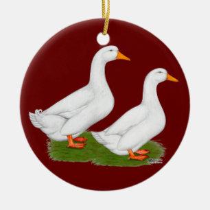 Enten:  Weißes Pekins Keramik Ornament