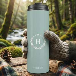 Entenei-Grünes Monogramm Stylisch Modern Minimalis Thermosbecher
