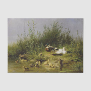 Entenfamilie am Teich von Carl Jutz Seidenpapier