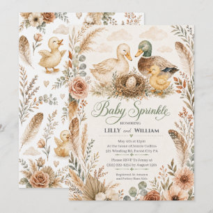 Entenfamilie Ein Geschwister-Baby-Sprinkle-Einladu Einladung