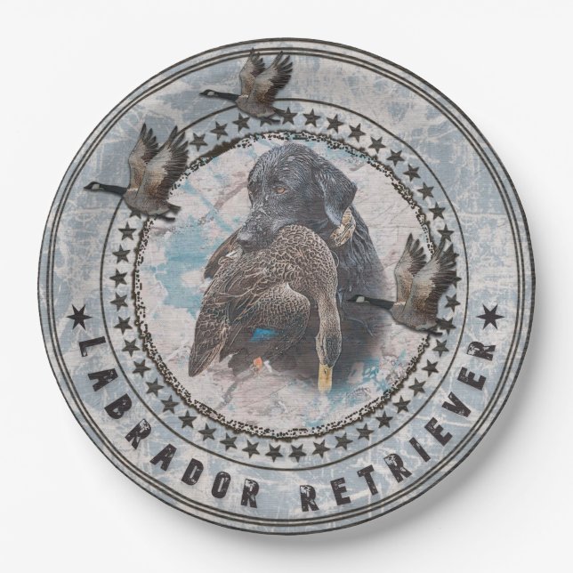 Entenjagd mit einem Labrador Retriever Pappteller (Vorderseite)