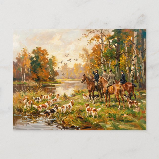 Entenjagd zu Pferd mit Spaniels Postkarte (Vorderseite)