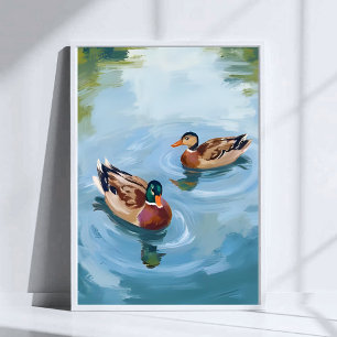 Entenweiher Wasserfarbe Gemalt Poster