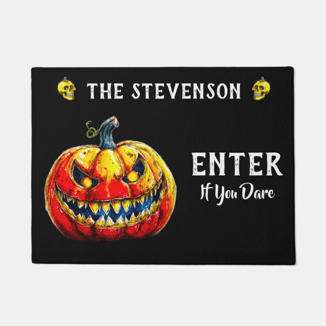 Enter If You Dare Halloween Smiling Pumpkin Fußmatte (Vorderseite)