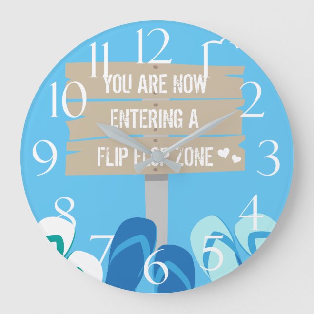 Entering a Flip Flop Zone Beach Blue Thongs Design Große Wanduhr (Vorderseite)