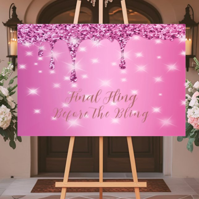 Enterrement de vie de jeune fille élégant rose cha (Chic hot pink sparkle welcome sign — the perfect statement piece for your glam bachelorette entrance)