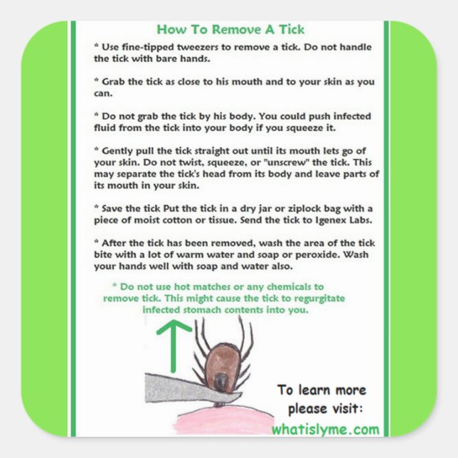 Entfernen einer Tick Instructions Card für Lyme Quadratischer Aufkleber (Vorderseite)