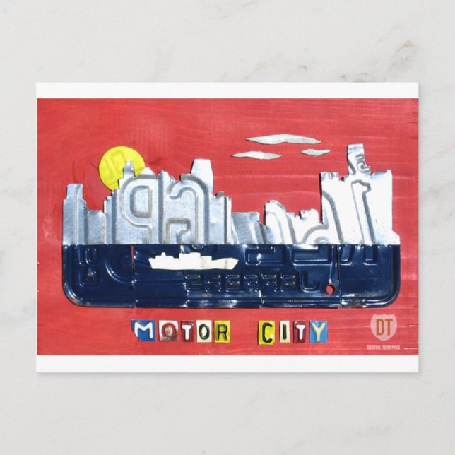 Entfernen Sie die Motorcity Skyline-Lizenzplakette Postkarte (Vorderseite)