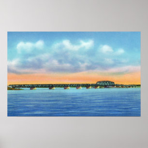 Entfernte See-Ansicht der neuen Brücke Poster