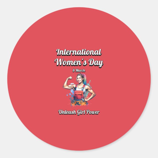 Entfesseln Sie den Girl-Power. Internationaler Fra Runder Aufkleber (Vorderseite)