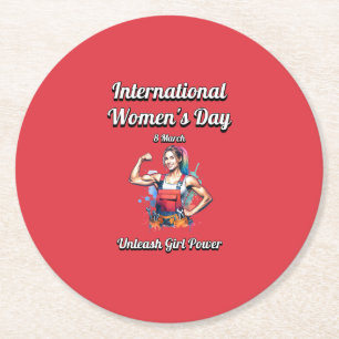 Entfesseln Sie den Girl-Power. Internationaler Fra Runder Pappuntersetzer