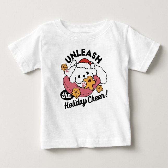 Entfesseln Sie den Holiday Cheer - Niedliche Hunde Baby T-shirt (Vorderseite)