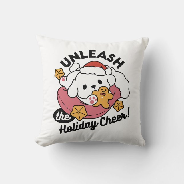 Entfesseln Sie den Holiday Cheer - Niedliche Hunde Kissen (Vorderseite)