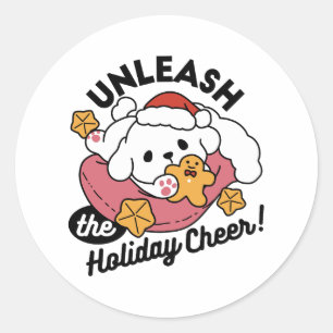 Entfesseln Sie den Holiday Cheer - Niedliche Hunde Runder Aufkleber