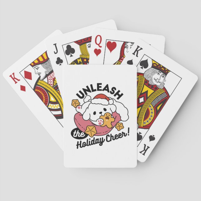 Entfesseln Sie den Holiday Cheer - Niedliche Hunde Spielkarten (Rückseite)