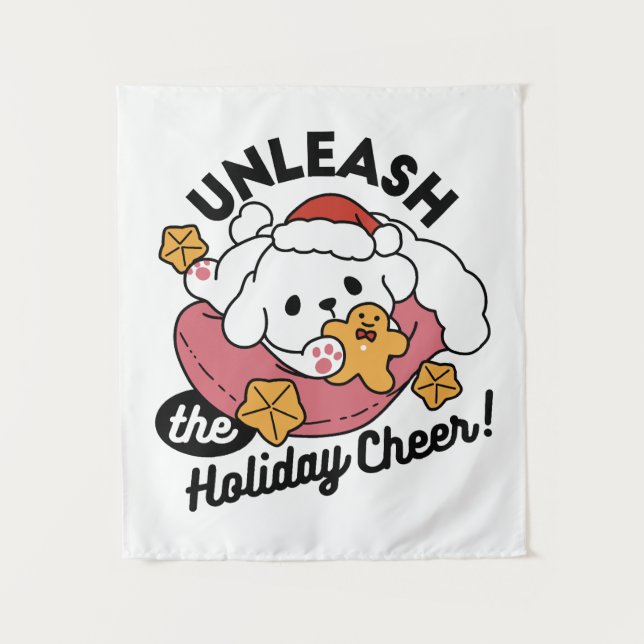 Entfesseln Sie den Holiday Cheer - Niedliche Hunde Wandteppich (Vorderseite)
