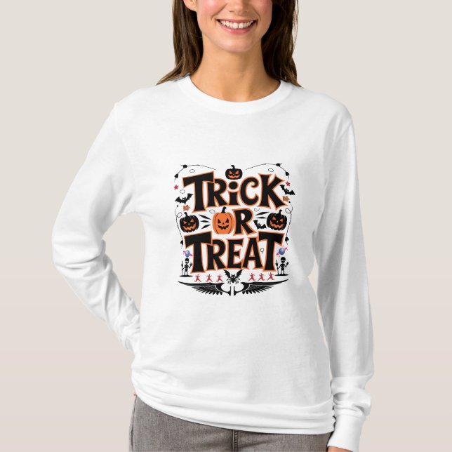 Entfesseln Sie Halloween Spaß mit Trick oder Treat T-Shirt (Vorderseite)