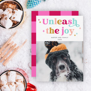 Entfessle die Freude Retro-Weihnachts-Tierfoto Feiertagskarte