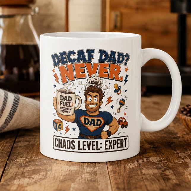 Entkoffeinierter Papa Niemals Chaos-Level Experte  Kaffeetasse (Von Creator hochgeladen)