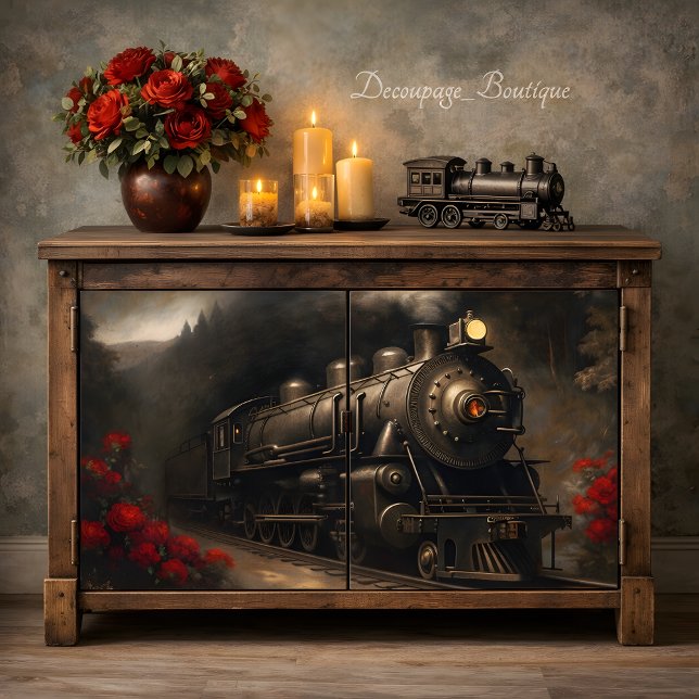 Entkopplung des Vintagen Dampfzugs Seidenpapier (Vintage Steam Train Decoupage Tissue Paper Mockup)
