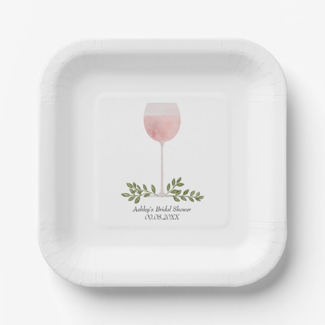 Entkorken Sie die Rosé-Wine Glass Wedding, Brautpa Pappteller (Vorderseite)