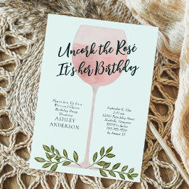 Entkorken Sie die Rosé Wine Watercolor Geburtstags Einladung