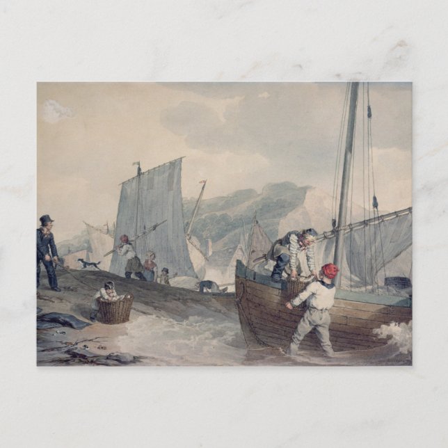 Entladen von Fischereibooten Postkarte (Vorderseite)
