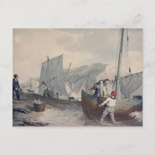 Entladen von Fischereibooten Postkarte