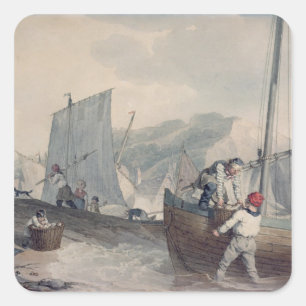 Entladen von Fischereibooten Quadratischer Aufkleber