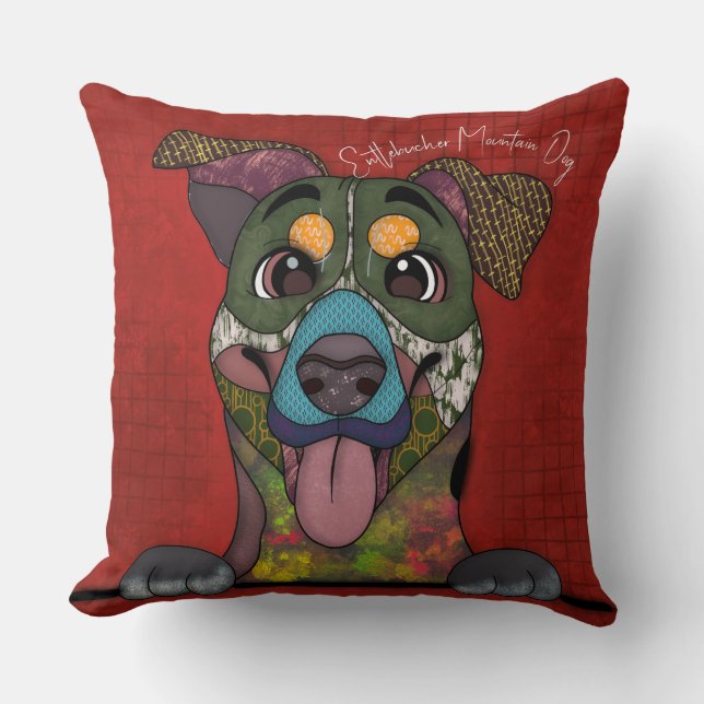 Entlebucher Mountain Hund handgemalt Throw Kissen (Vorderseite)