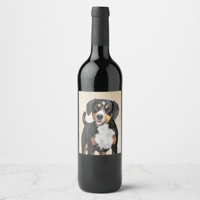Entlebucher Mountain Hunde Malerei - Originelle Ku Weinetikett (Vorderseite)
