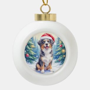 Entlebucher Sennenhund Schneewald Santa Keramik Kugel-Ornament