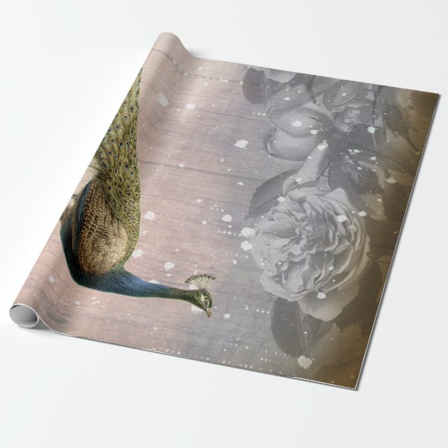 Entpackpapier für Vintage Pfau- und Rose Geschenkpapier (Ungerollt)
