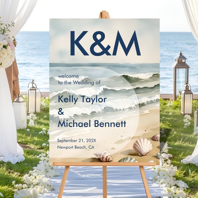 Entrée Mariage bleu côtier avec initiales (Créateur téléchargé)