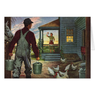 Entreprise vintage, ferme avec fermier et poulet